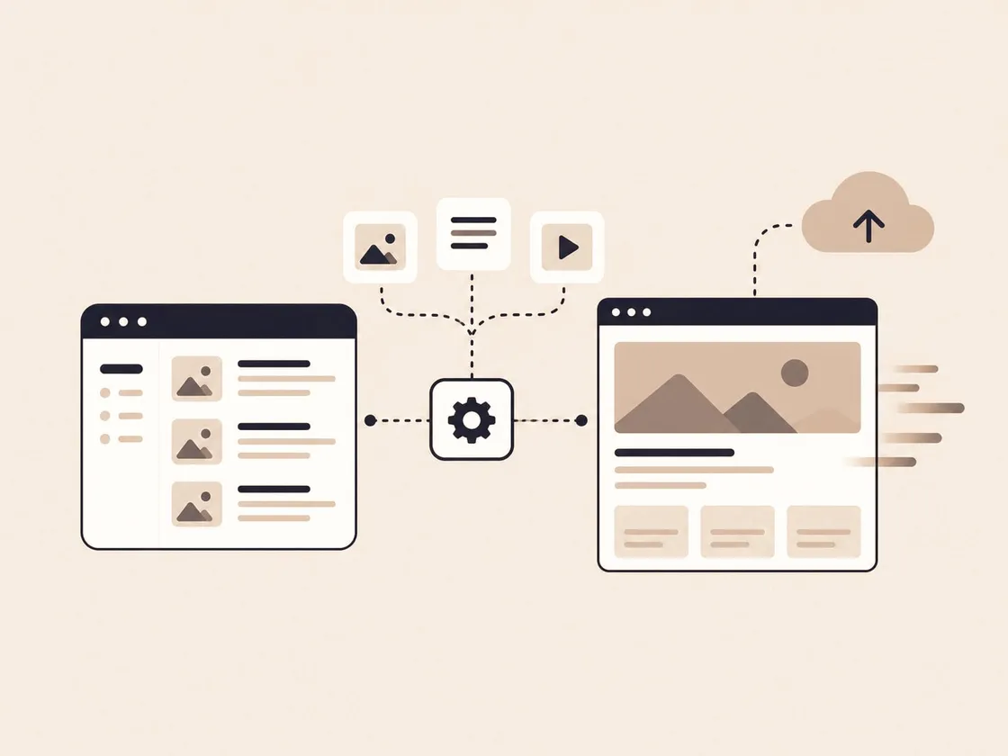 Illustration of CMS content flowing into a fast website deployed to the cloud