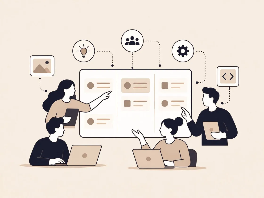 Illustration of a team planning work together on a shared board