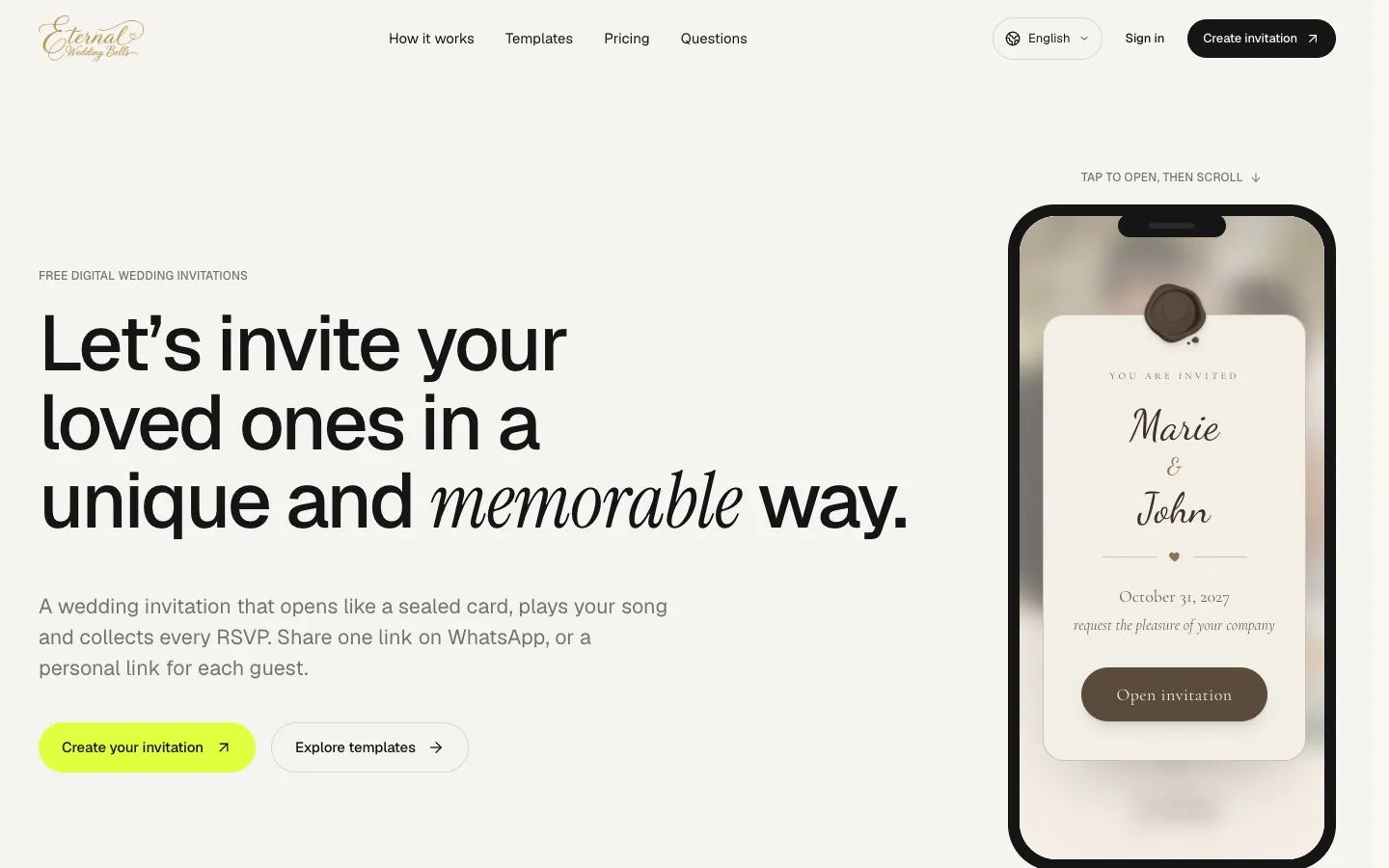 Eternal Wedding Bells website on desktop
