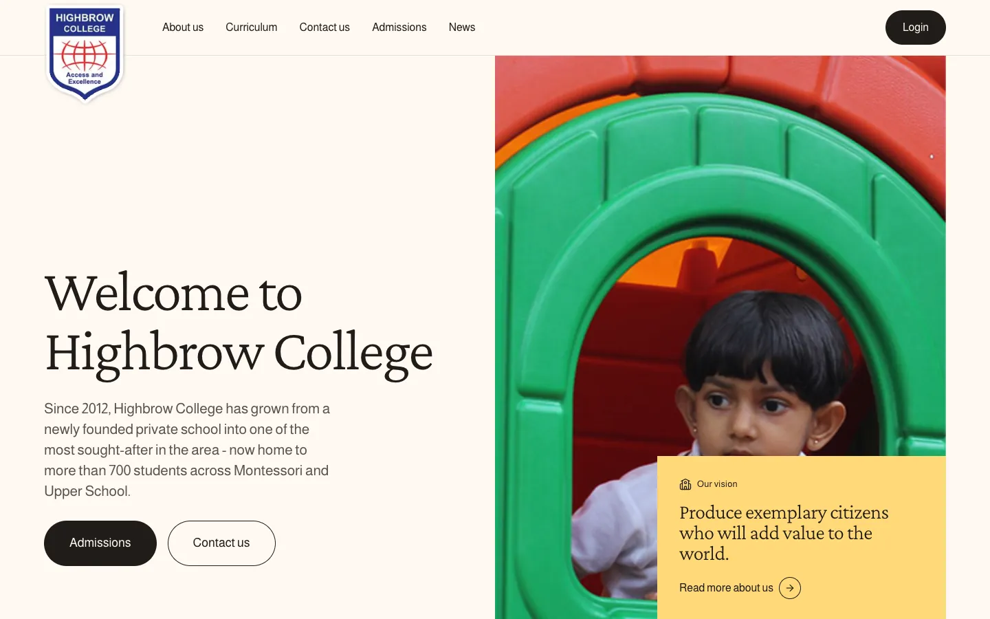Highbrow College website on desktop