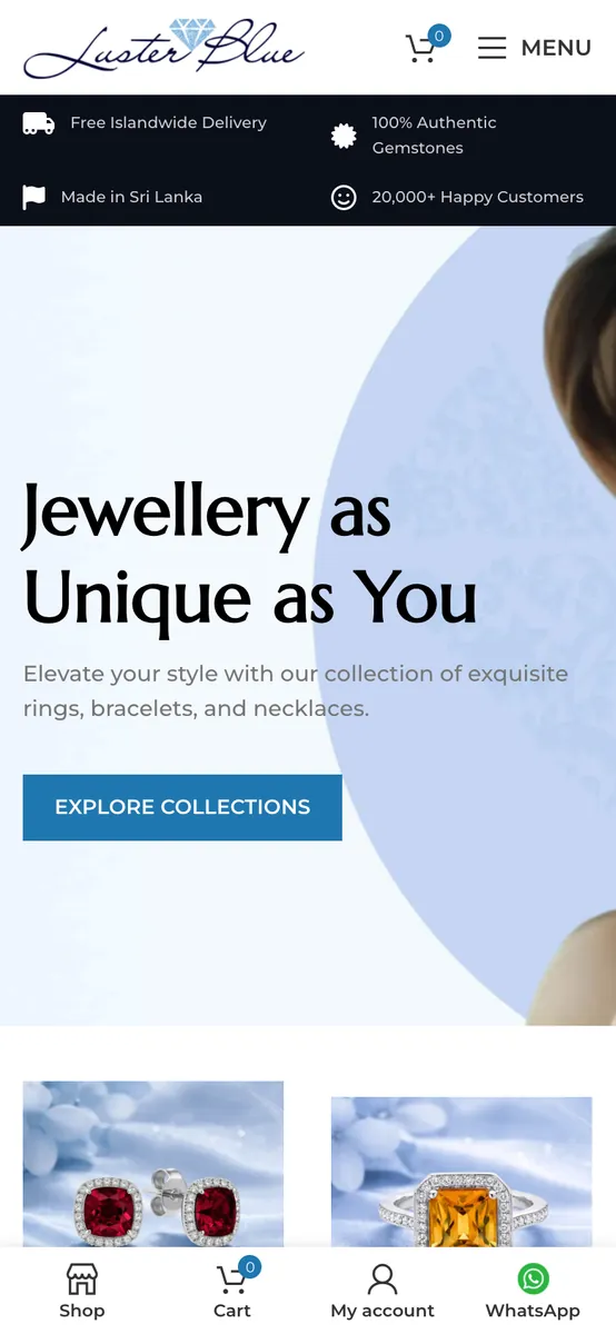 LusterBlue website on mobile