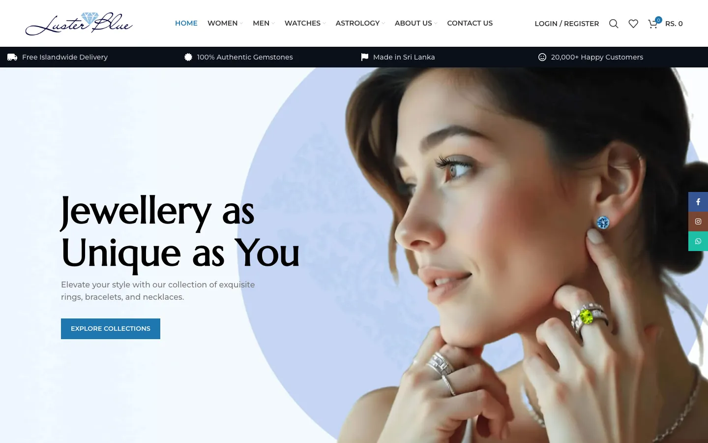 LusterBlue website on desktop