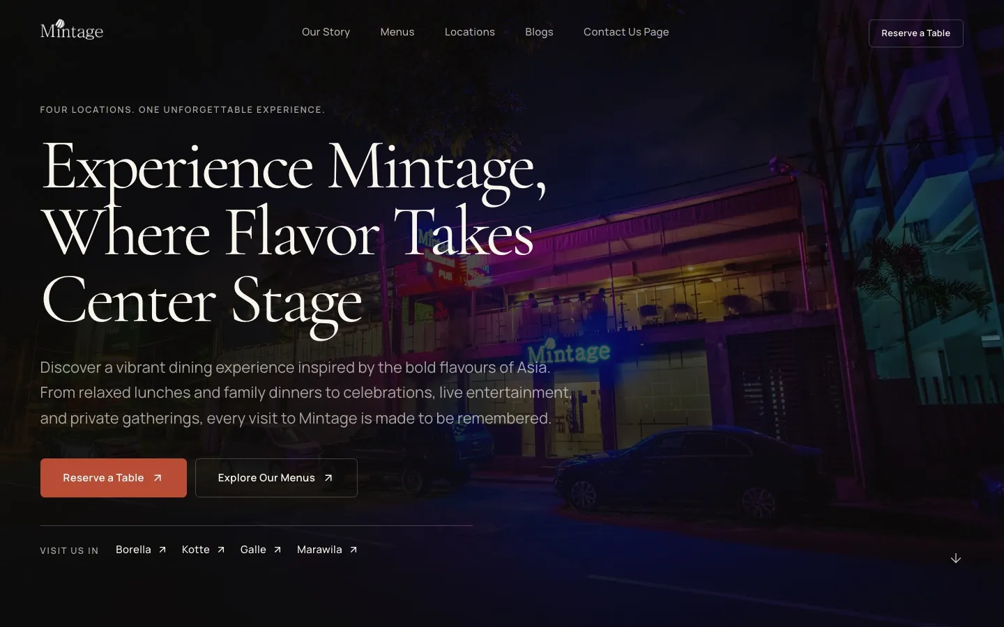 Mintage Restaurants website on desktop