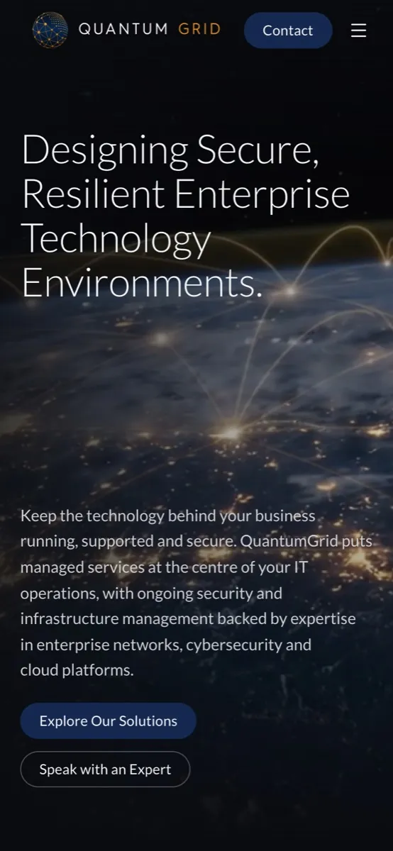 QuantumGrid website on mobile
