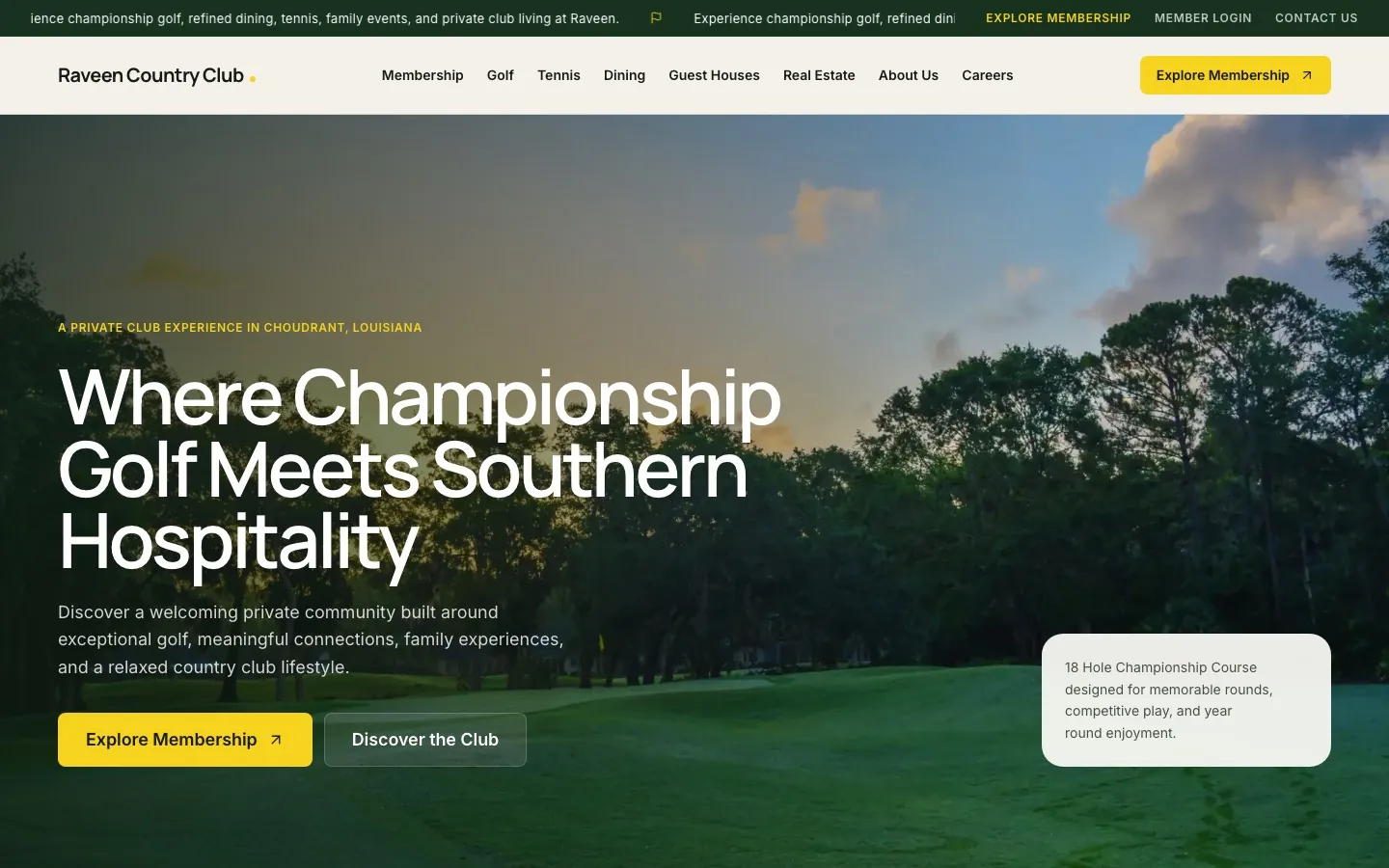 Raveen Country Club website on desktop