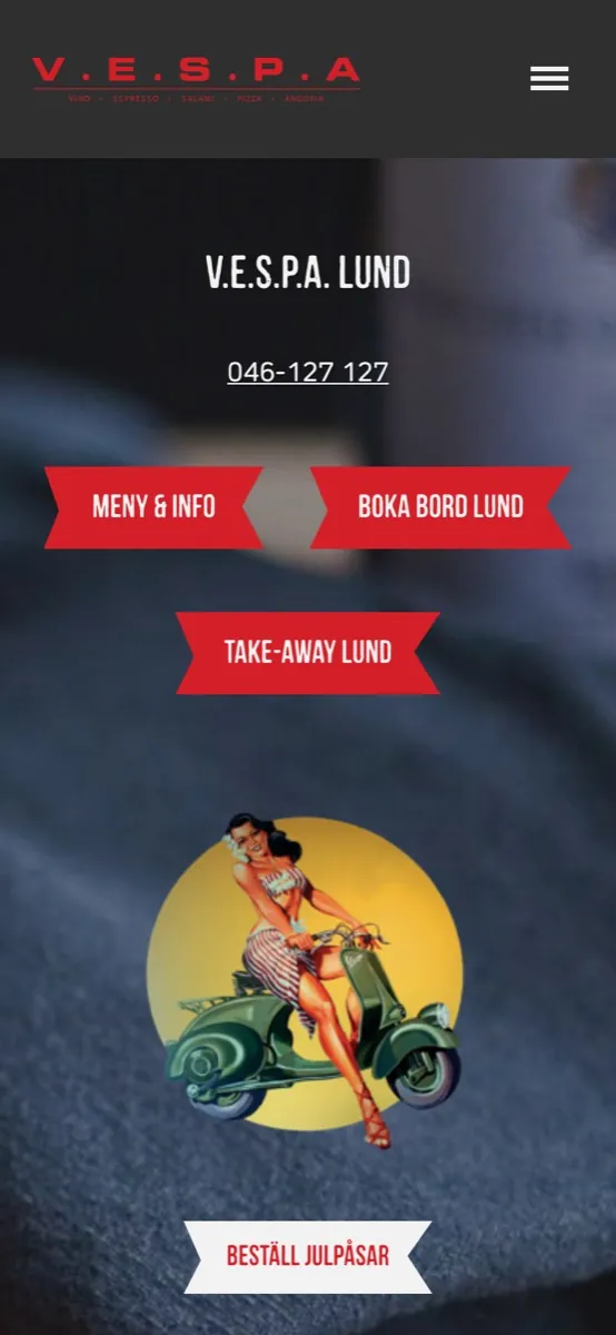 V.E.S.P.A. website on mobile